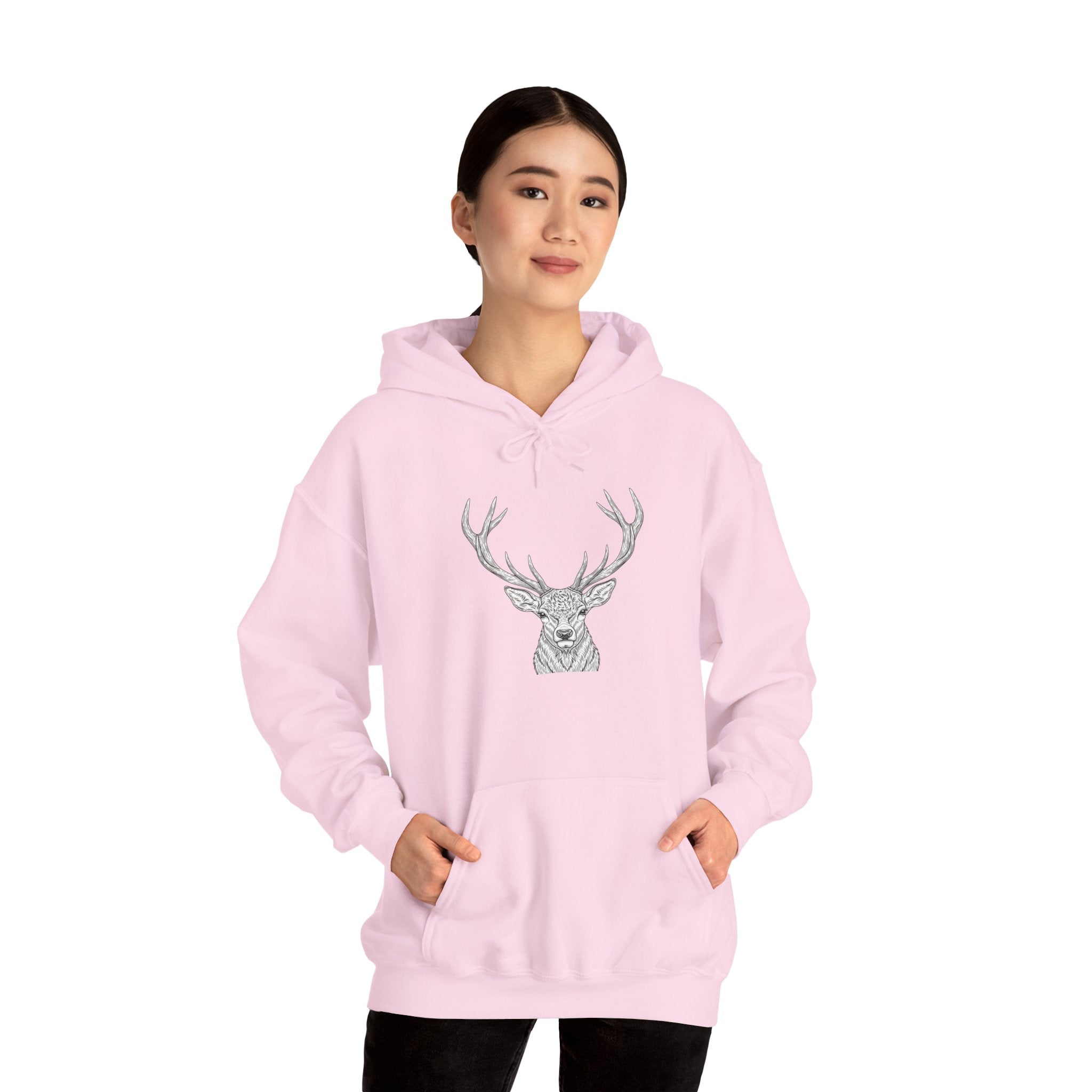 Deer Geometric Antler Hoodie — Minimalist Woodland Graphic Sweatshirt