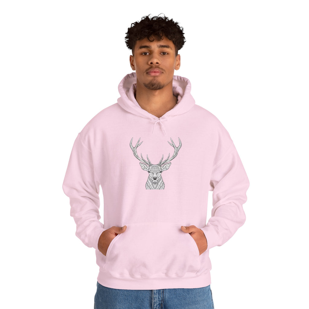 Deer Geometric Antler Hoodie — Minimalist Woodland Graphic Sweatshirt