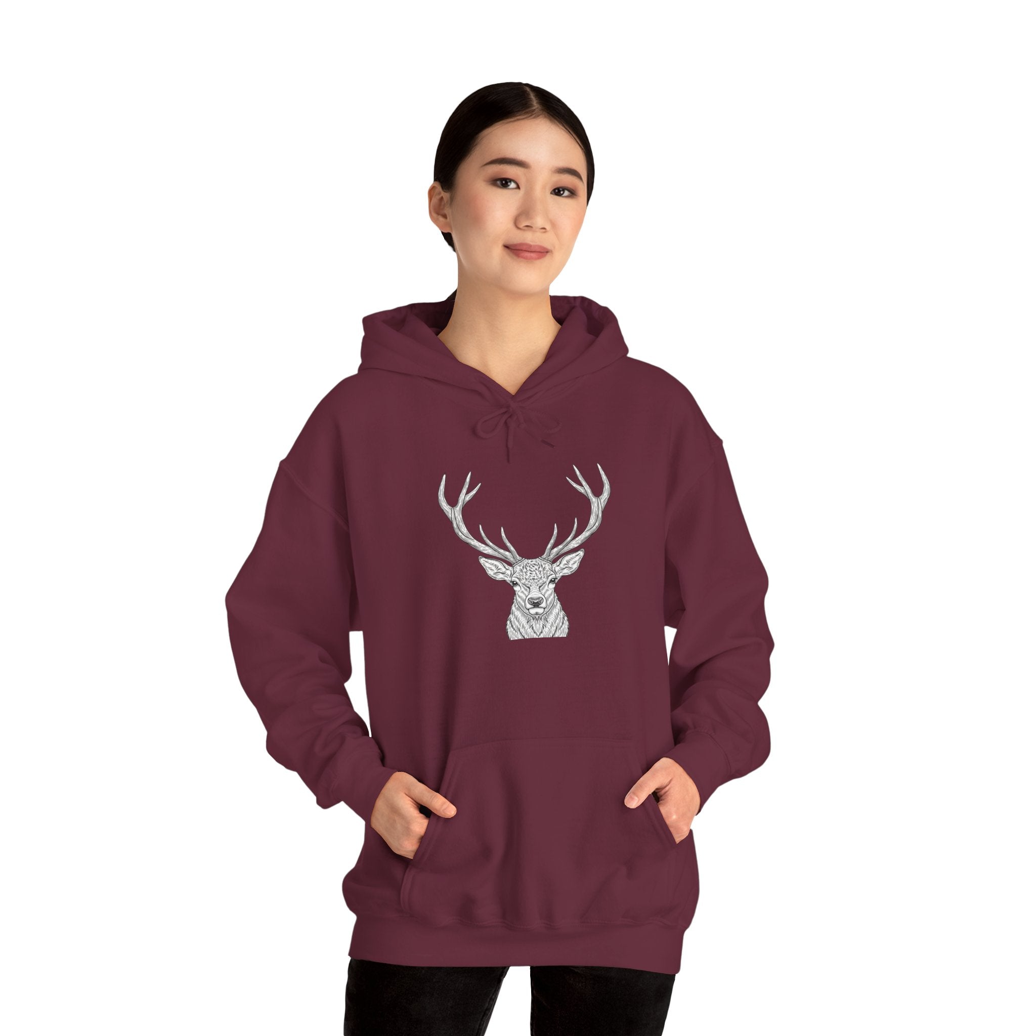 Deer Geometric Antler Hoodie — Minimalist Woodland Graphic Sweatshirt