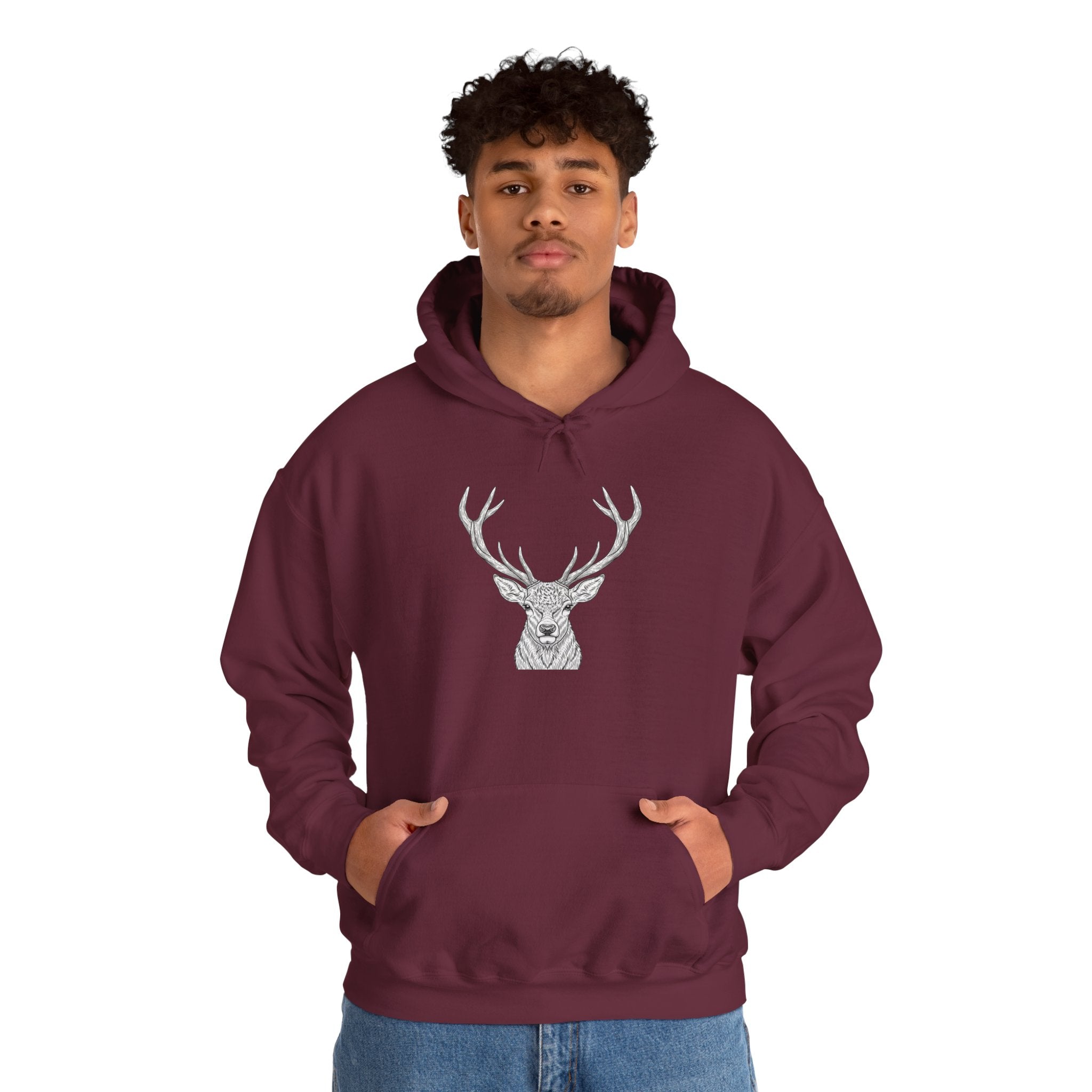 Deer Geometric Antler Hoodie — Minimalist Woodland Graphic Sweatshirt