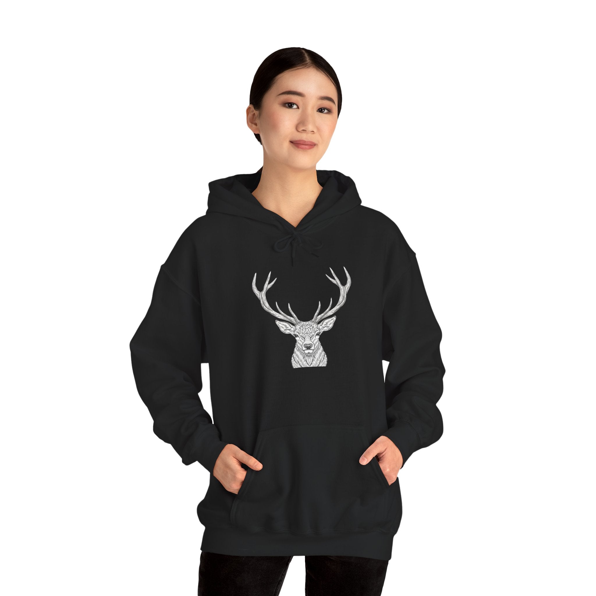 Deer Geometric Antler Hoodie — Minimalist Woodland Graphic Sweatshirt
