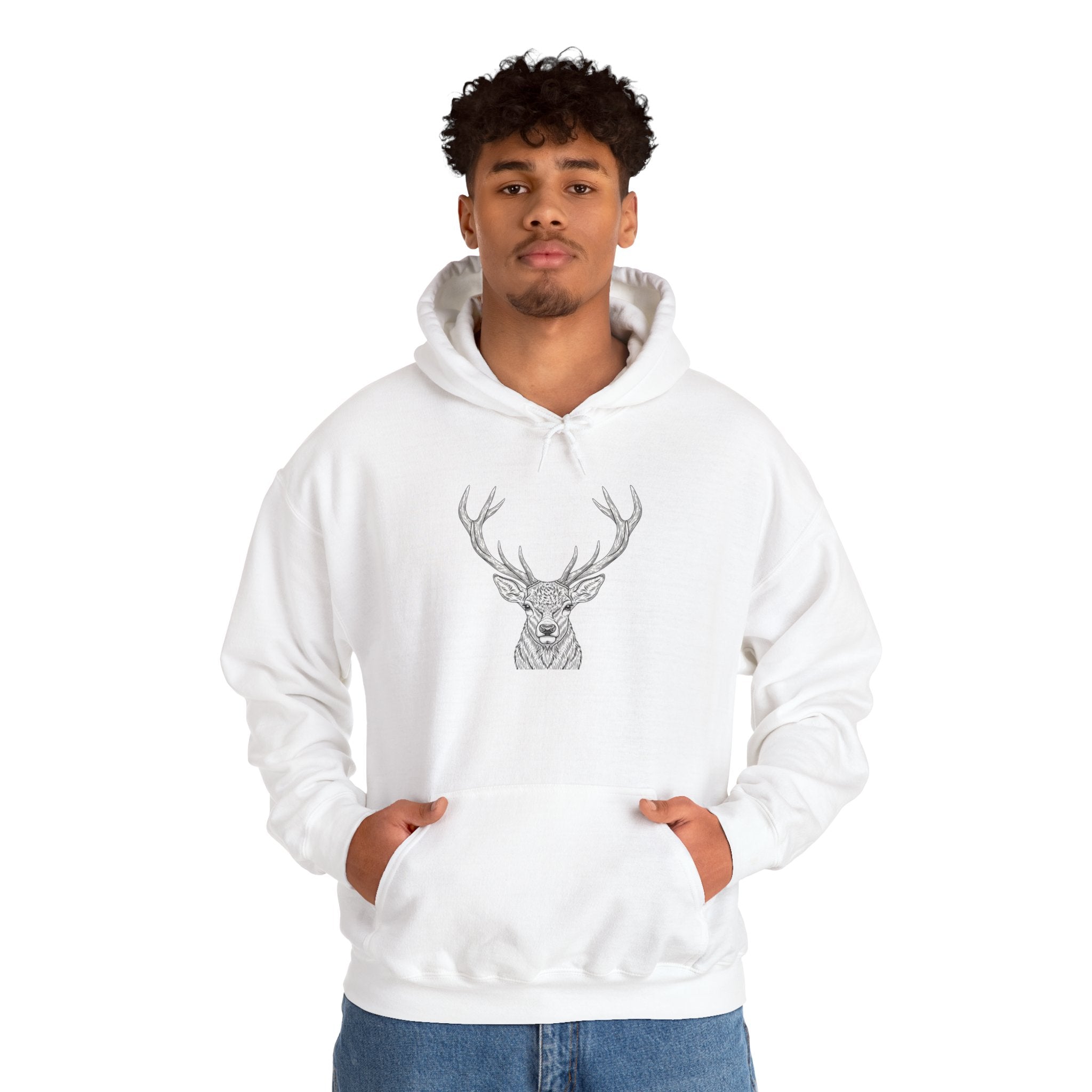 Deer Geometric Antler Hoodie — Minimalist Woodland Graphic Sweatshirt