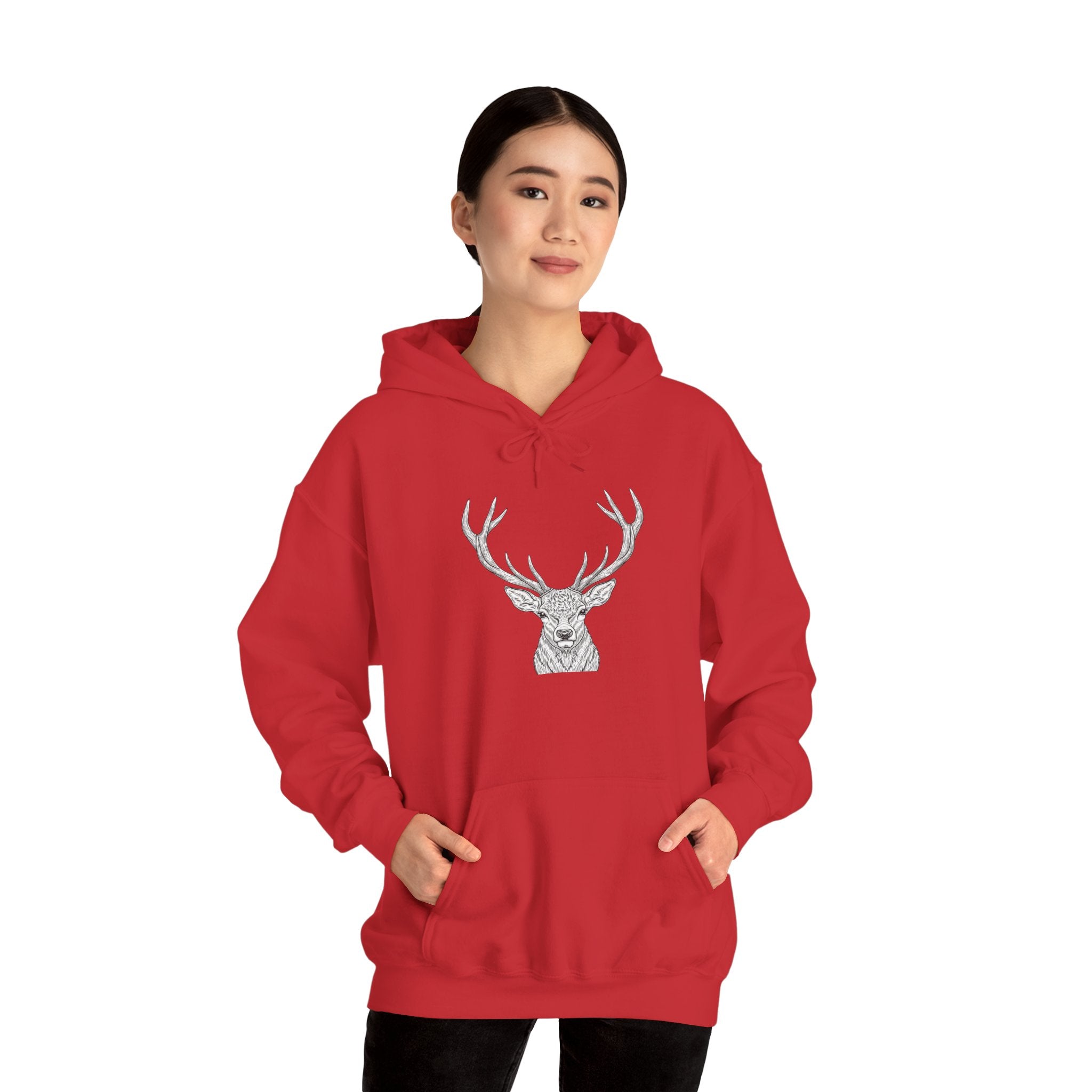 Deer Geometric Antler Hoodie — Minimalist Woodland Graphic Sweatshirt