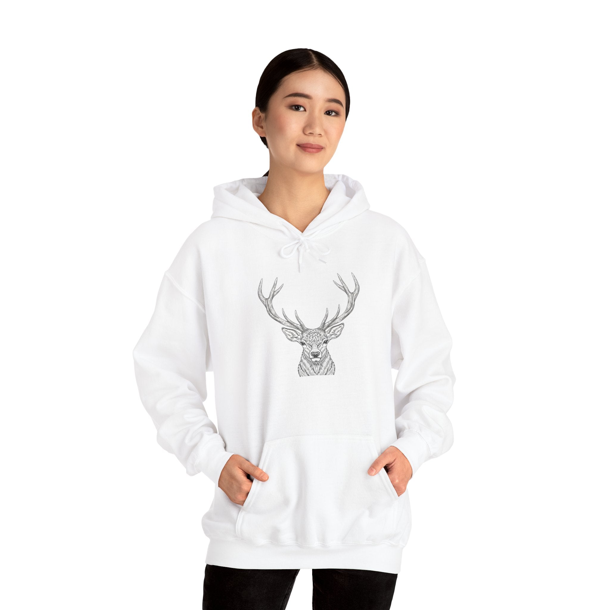 Deer Geometric Antler Hoodie — Minimalist Woodland Graphic Sweatshirt